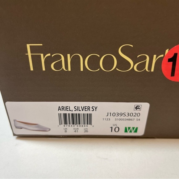 Franco Sarto Ariel Silver Square Toe Ballet Flats 10W - Picture 10 of 10